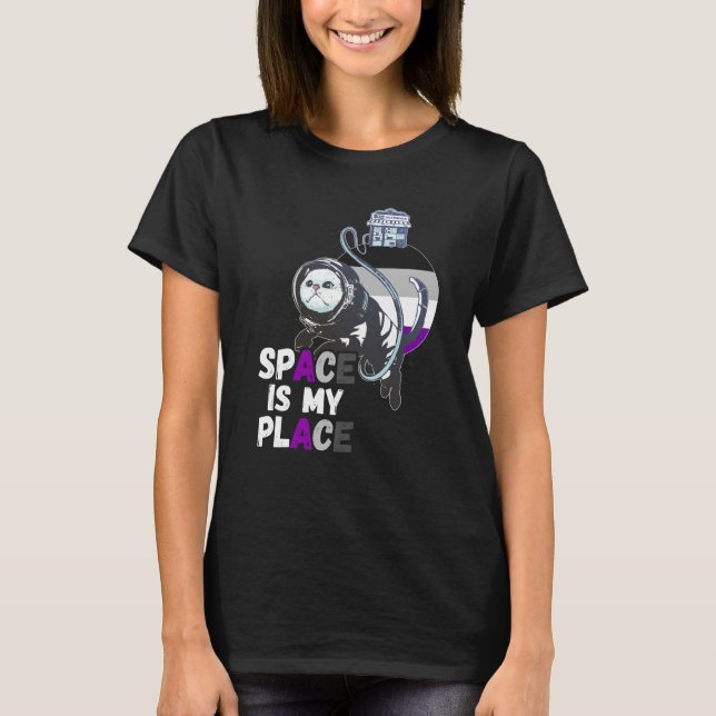 Asexual Astronaut Cat Retro Space Is My Place Ace  T-Shirt (Vorderseite)