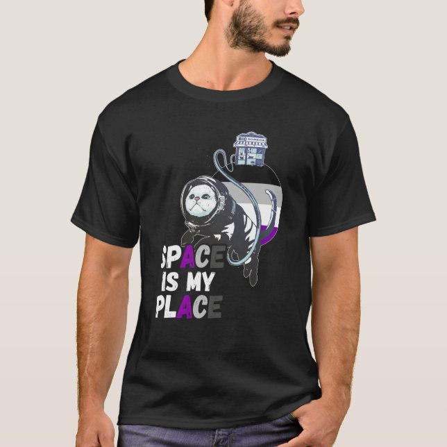 Asexual Astronaut Cat Retro Space Is My Place Ace  T-Shirt (Vorderseite)
