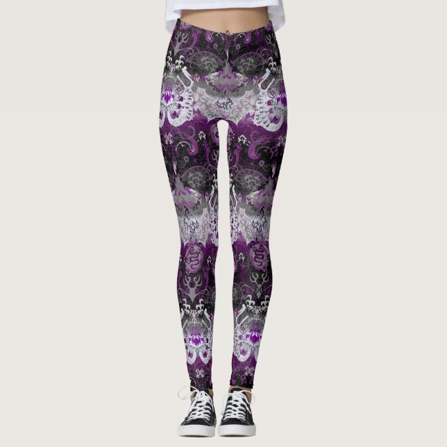 Asexual Dragon Damask - Ace-Pride-Flag-Farben Leggings (Vorderseite)