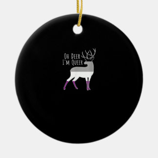 Asexual Flag Oh Deer Queer Pride Funny LGBT Design Keramik Ornament