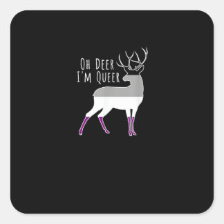 Asexual Flag Oh Deer Queer Pride Funny LGBT Design Quadratischer Aufkleber