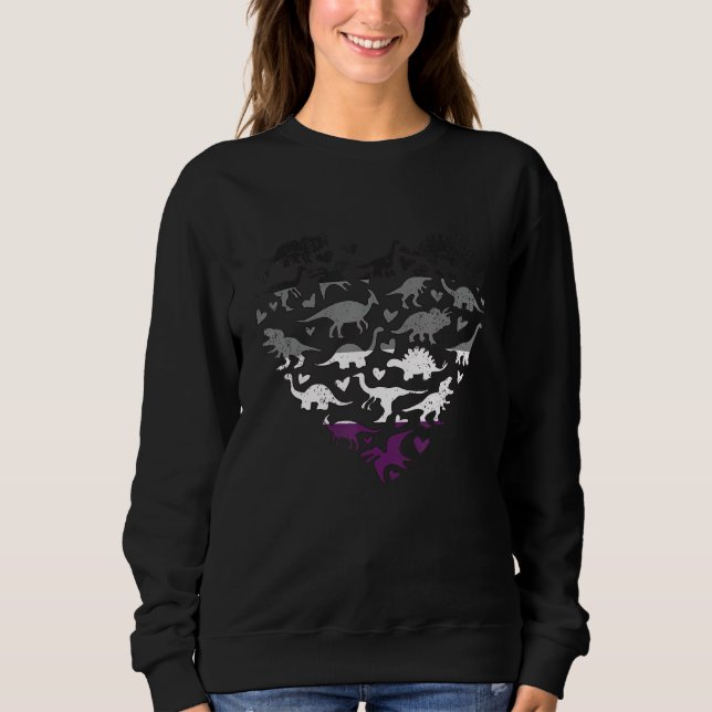 Asexual Pride Heart LGBT-Q Gay Pride Flag Dinosaur Sweatshirt (Vorderseite)