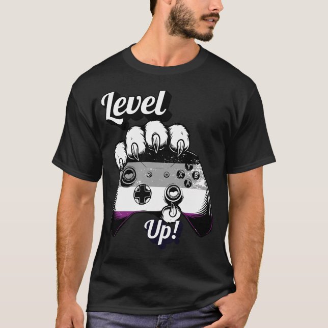 Asexual Pride Level Up Tiger Paw Controller Shirt (Vorderseite)