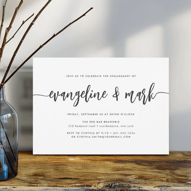 Ash Black Modern Signature Script Engagement Party Einladung (Von Creator hochgeladen)