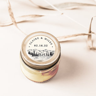 Ash Black Personalisierte Hochzeit der Bergskizz Runder Aufkleber