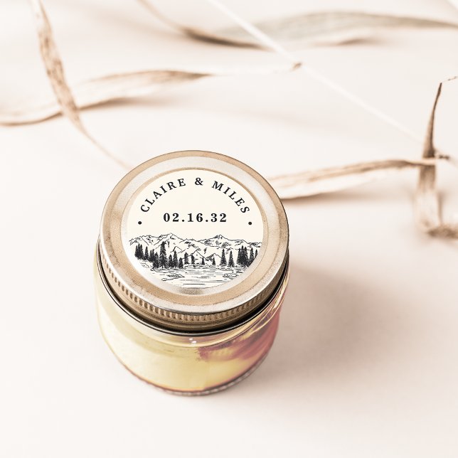 Ash Black | Personalisierte Hochzeit der Bergskizz Runder Aufkleber (Von Creator hochgeladen)