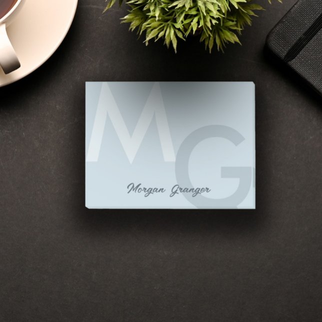 Ash Blue Minimal Clean Modern Large Monogram Post-it Klebezettel (Von Creator hochgeladen)