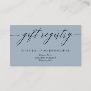 Ash Blue Minimalistisch Calligrafy Gift Registry Begleitkarte