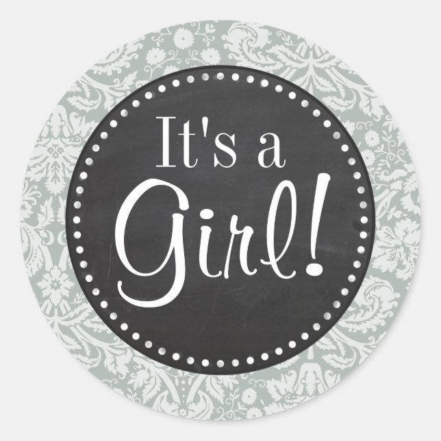 Ash Grau; Grau Damaskusmuster; Chalkboard-Aussehen Runder Aufkleber (Vorderseite)