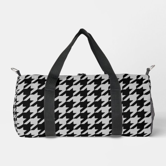 Ash Gray Black Hahnentrittmuster Karo Duffle Bag (Vorderseite)