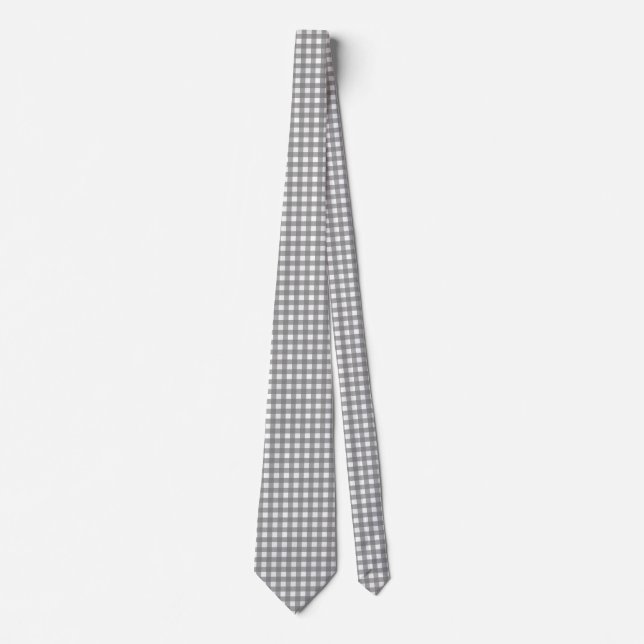 Ash Gray Gingham Karo Design Krawatte (Vorderseite)