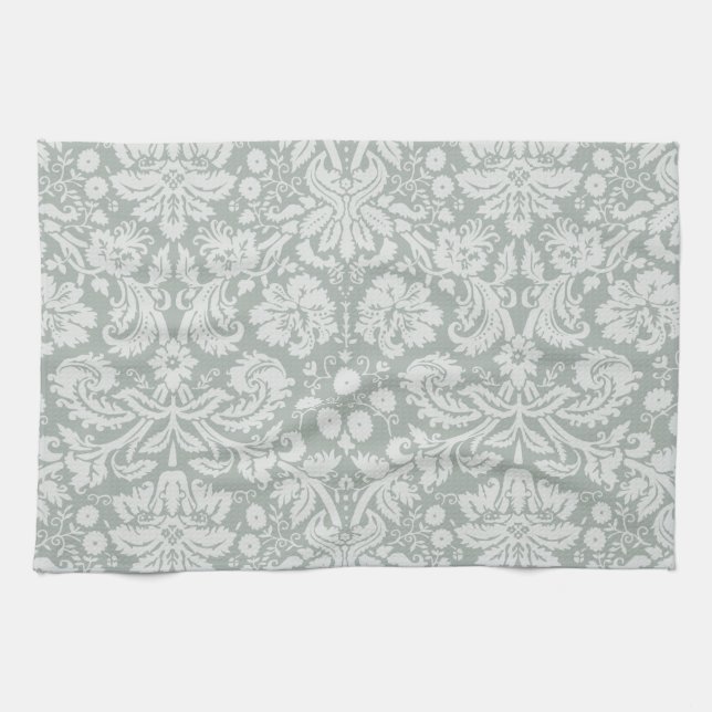 Ash Gray; Gray Damask Muster Geschirrtuch (Horizontal)