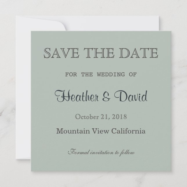 Ash Gray Save the Date Hochzeitseinladung (Vorderseite)