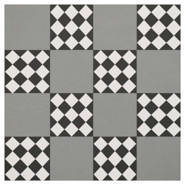 Ash Gray Schwarz-weiß Harlequin Square Form Stoff (Muster)
