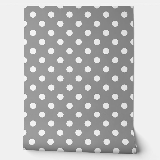 Ash Gray White Polka Dots Muster Wanddekor Tapete (Abrollen)
