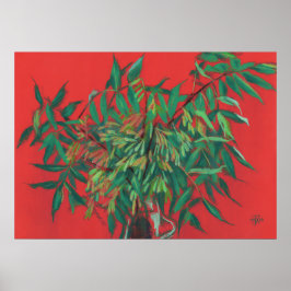 Ash-Tree, Sommer-Blätter Blumenkunst, Rot Grün Poster