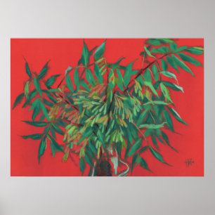 Ash-Tree, Sommer-Blätter Blumenkunst, Rot Grün Poster
