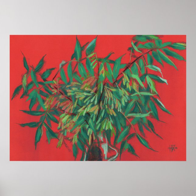 Ash-Tree, Sommer-Blätter Blumenkunst, Rot Grün Poster (Vorne)