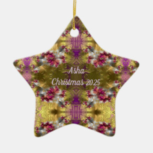 ASHA ~ Gold Christmas Star Fraktal ~ Keramik Ornament