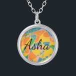 Asha im Hintergrund abstrakter Kunst in Kursivschr Versilberte Kette<br><div class="desc">Der Name Asha im abstrakten Kunsthintergrund und in kursiven Schriften</div>