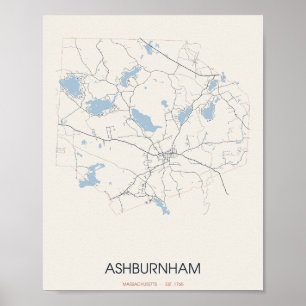 Ashburnham Massachusetts Straßenkarte Poster