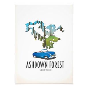 ashdown forest sussex map travel poster map