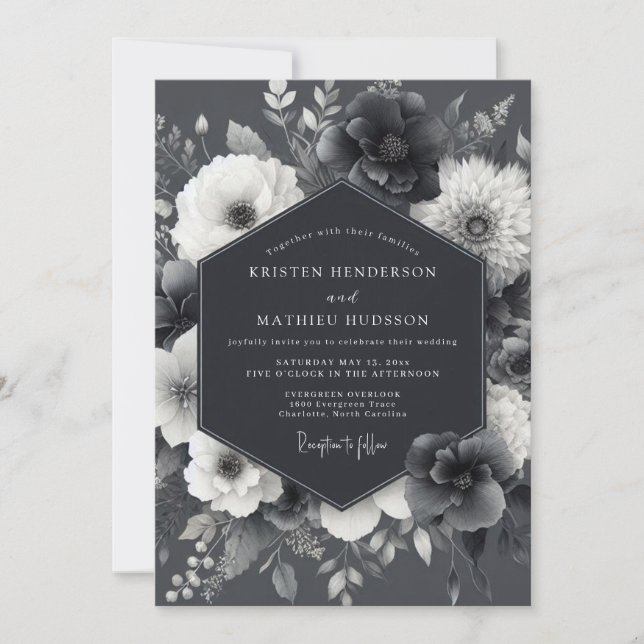 Ashen Gothic Flora Wedding Einladung (Vorderseite)