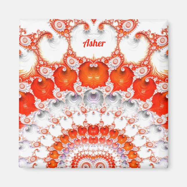 ASHER ~ Abstraktes Muster ~ Red Orange White~ Magnet (Vorne)