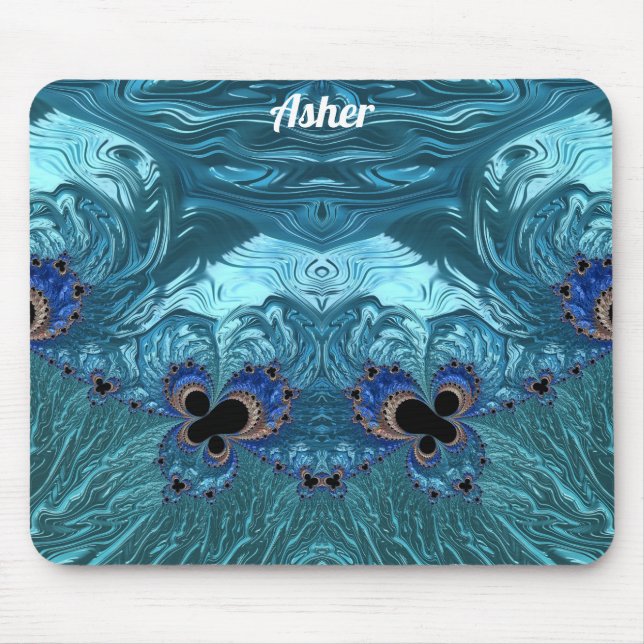 ASHER ~ Blue Aqua und Black Design Mousepad (Vorne)