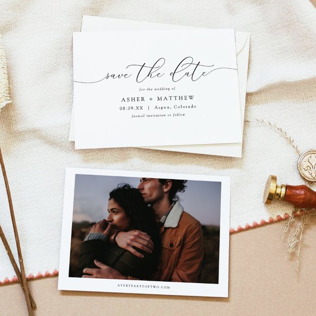 ASHER Elegant Calligraphy Horizontal Save the Date Einladung (Von Creator hochgeladen)