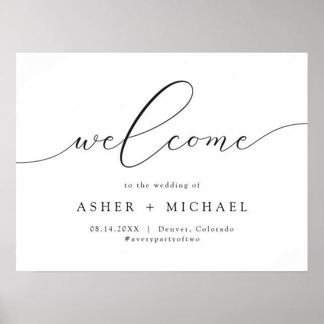 ASHER Elegant Calligraphy Script Wedding Willkomme Poster (Vorne)