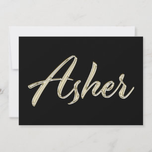 Asher Name white gold Handwriting Karte
