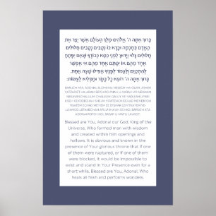 Asher Yatzar Hebrew Blessing Dusty Blue Poster