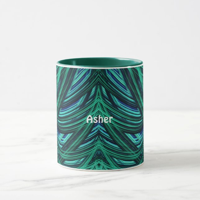 ASHER ~ Zany 3D Fraktal ~ Blau und Grün Tasse (Zentrum)