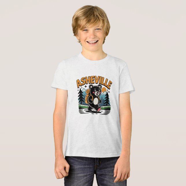 Asheville Black Bar Wandern Cartoon Tri-Blend Shirt (Vorderseite voll)