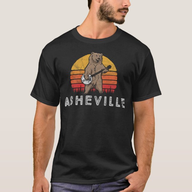 Asheville NC Bluegrass Banjo Bear Funny Retro Grap T-Shirt (Vorderseite)