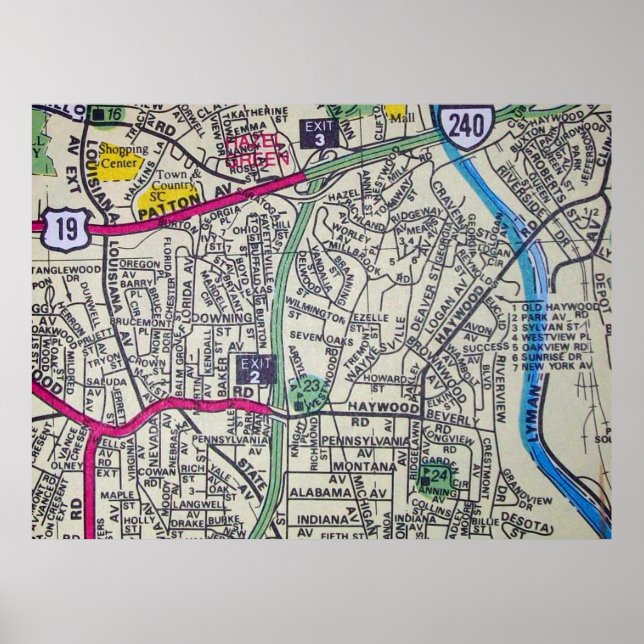 Asheville, NC Vintag Map Poster (Vorne)