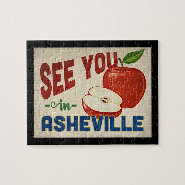Asheville North Carolina Apple - Vintage Travel Puzzle (Horizontal)