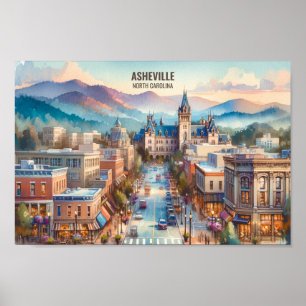 Asheville North Carolina Travel Orte Aquarell Poster