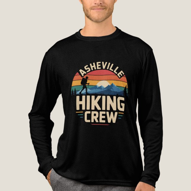 Asheville Wandern Crew Retro Sunset Design Tri-Blend Shirt (Vorderseite)
