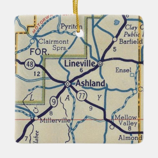 Ashland AL Vintag Map Keramikornament (Vorderseite)