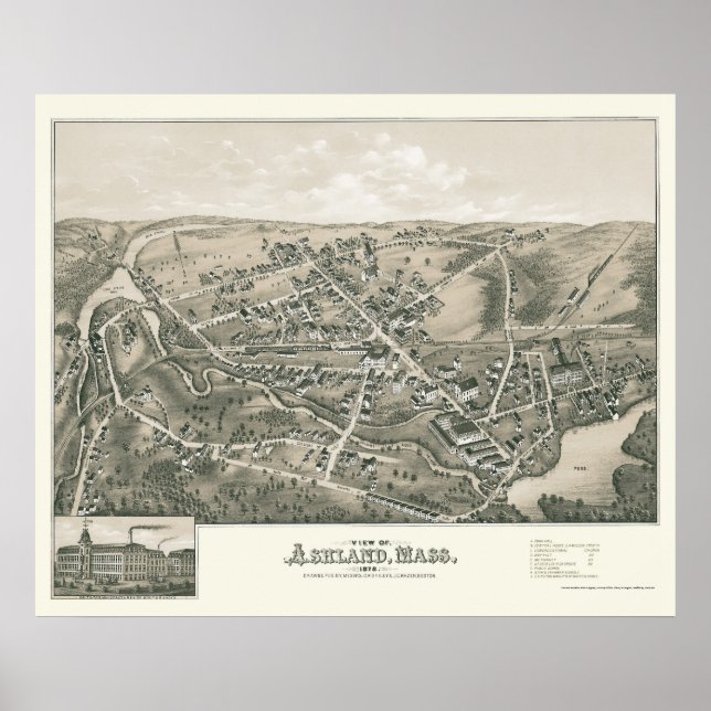 Ashland, MA Panoramic Map - 1878 Poster (Vorne)
