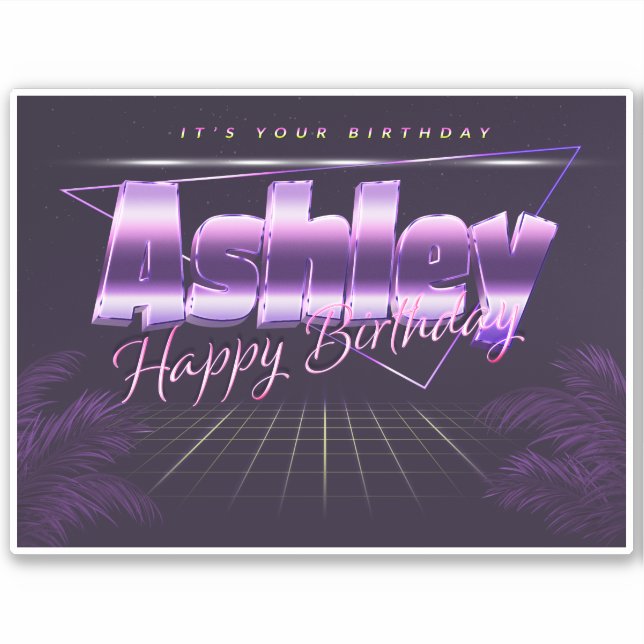Ashley Name Vorname lila retro Sticker Geburtstag (Vorderseite)