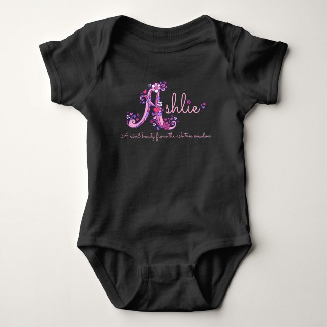 Ashlie Girls Name & Bedeutung Brief Ein Baby Bekle Baby Strampler (Vorderseite)