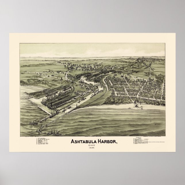 Ashtabula Harbour, OH Panoramabalkarte - 1896 Poster (Vorne)