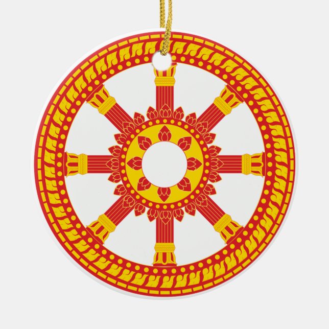 Ashtamangala Symbol Dharmachakra Rad von Dharma Keramikornament (Vorne)