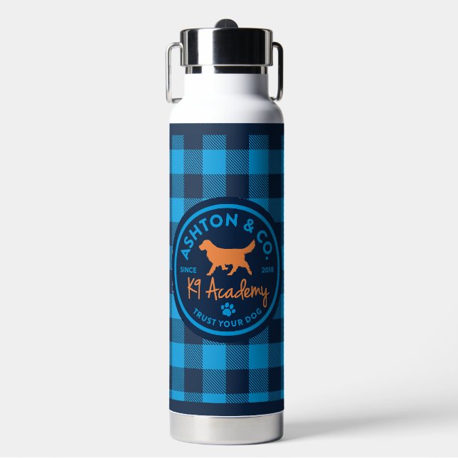 Ashton & Co. K9 Academy Blue Kariert Water Flasche (Vorderseite)