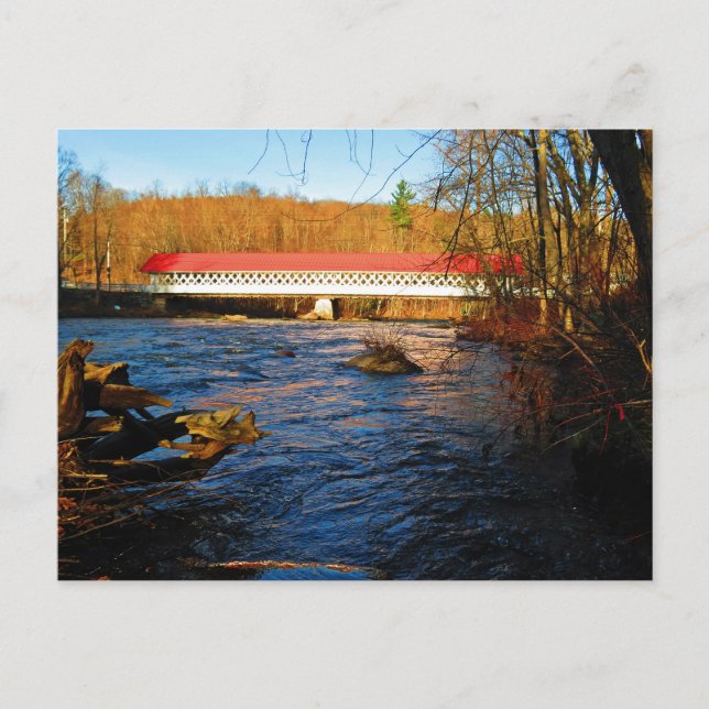 Ashuelot Covered Bridge - Vom Rand des Flusses Postkarte (Vorderseite)