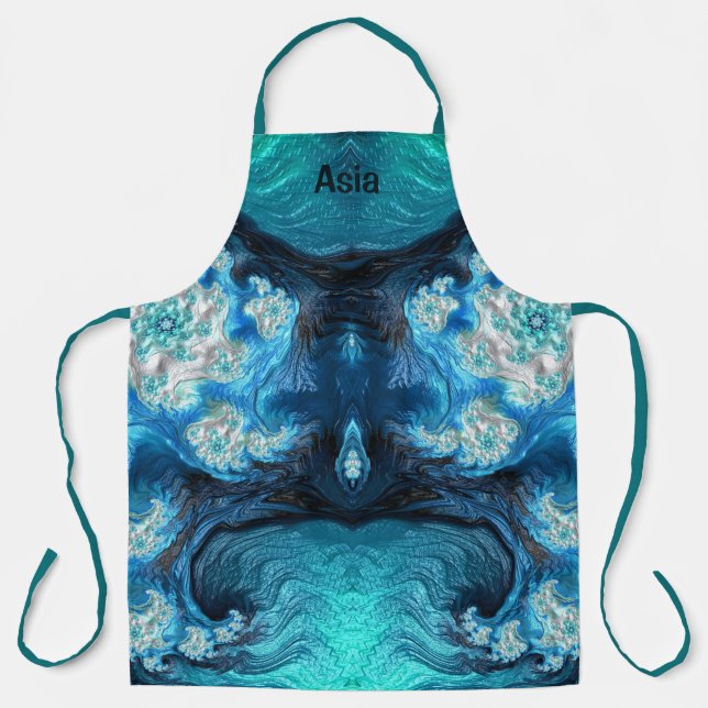 ASIA ~ ABSTRAKTES FRAKTAL Blue Aqua Schürze (Vorderseite)