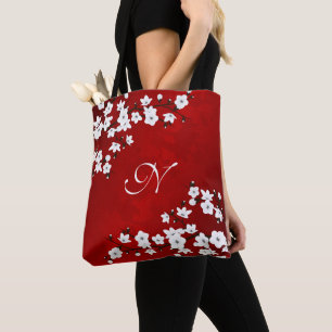 Asia Floral Red White Cherry Blossom Monogramm